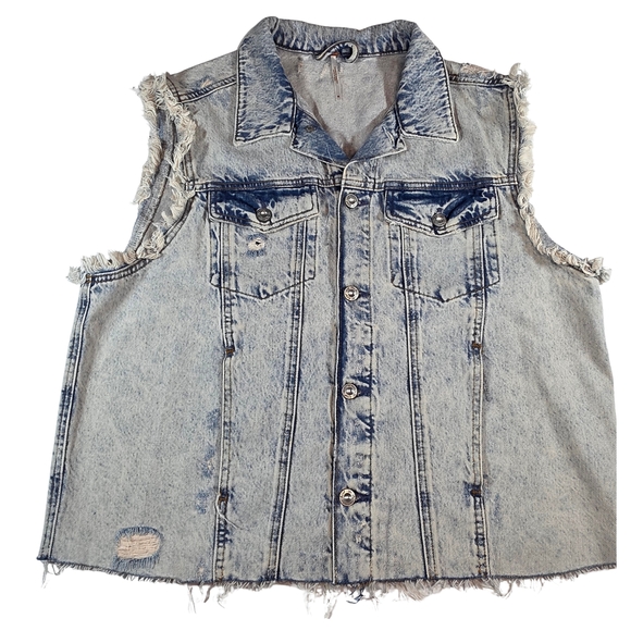 Free People Acid Wash Distressed Denim Vest Women’s M - Picture 1 of 8